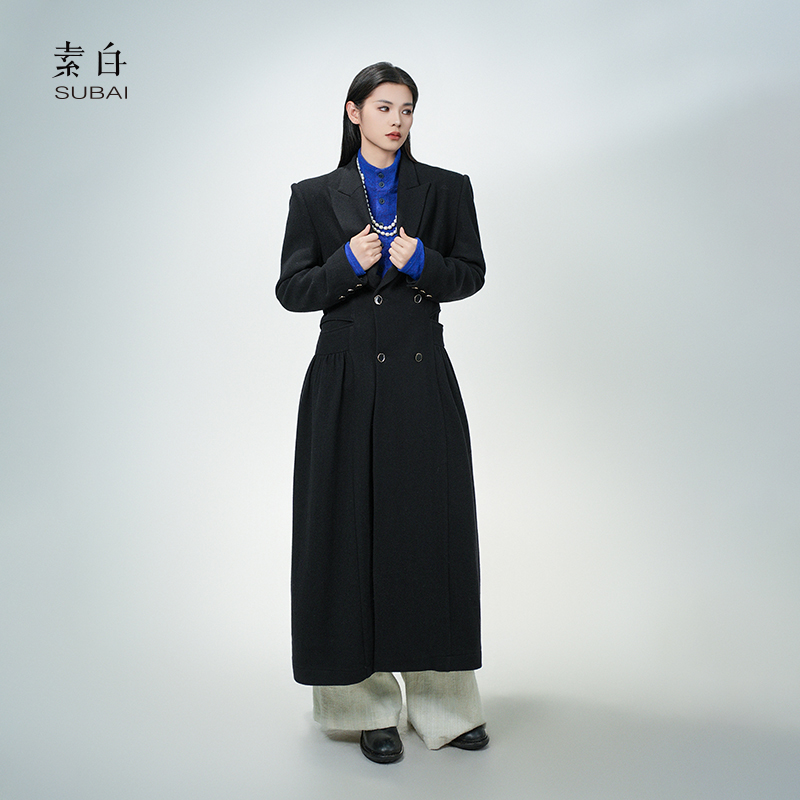 素白【暗夜精灵】加厚气质羊毛裙摆显瘦大衣外套SB2409MN00386