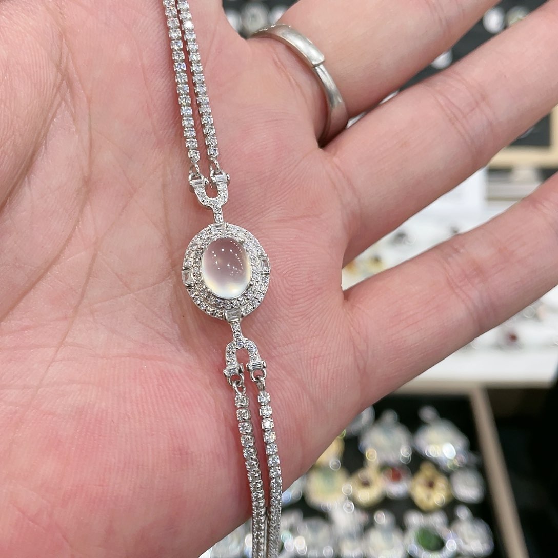 蛇纹石玉手链银S925镶嵌花****界