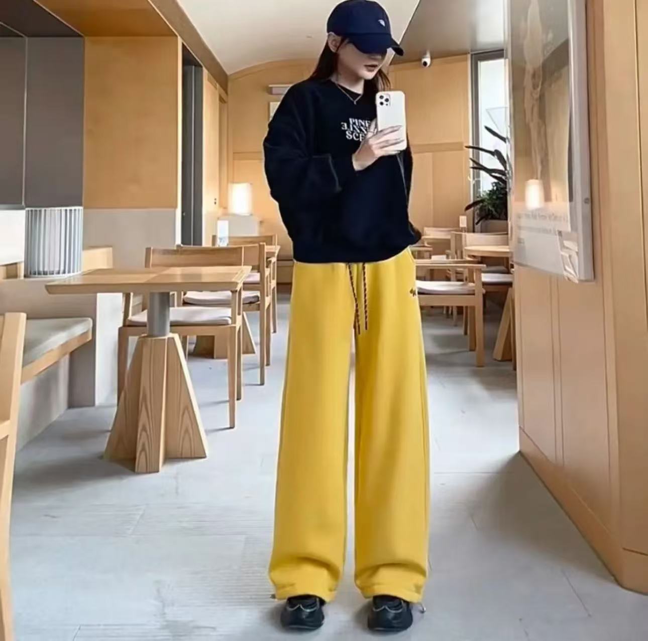 春季新款直筒裤裤脚抽绳可以两穿百搭时尚