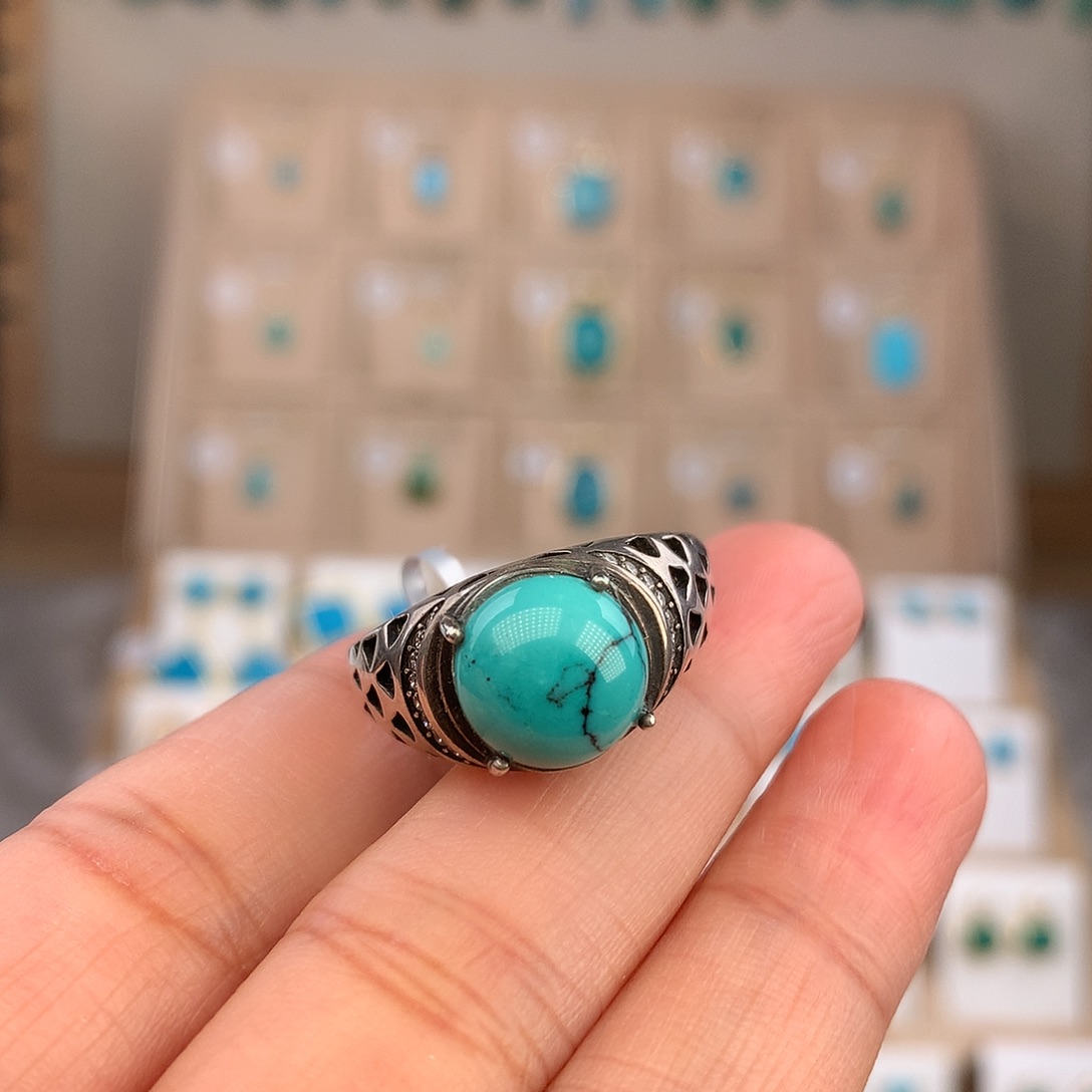 绿松石银S925镶嵌戒指