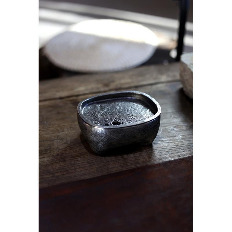 超厚雕刻太湖石兰花四足壶承茶道周边零配纯手工