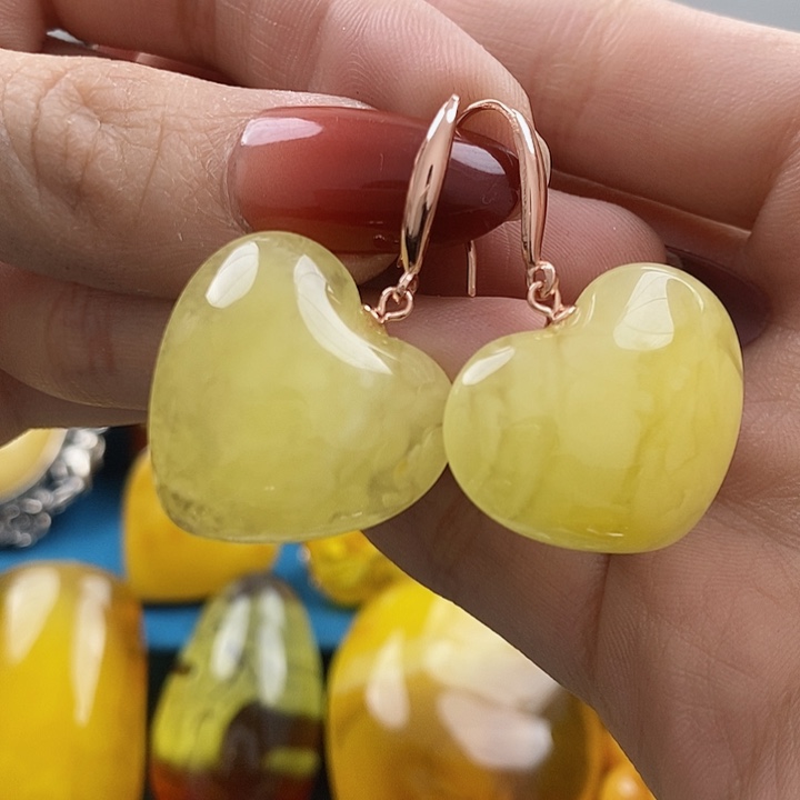 琥珀耳饰银S925镶嵌耳环