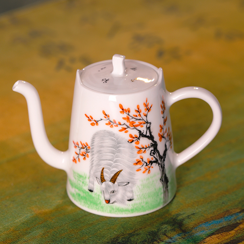 景德镇陶瓷茶壶过滤 手绘粉彩吉祥如意泡茶器手抓小单壶红茶壶