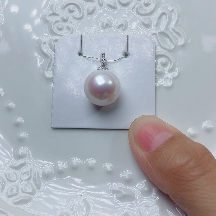 淡水珍珠银S925镶嵌颈饰镜面光透粉13+