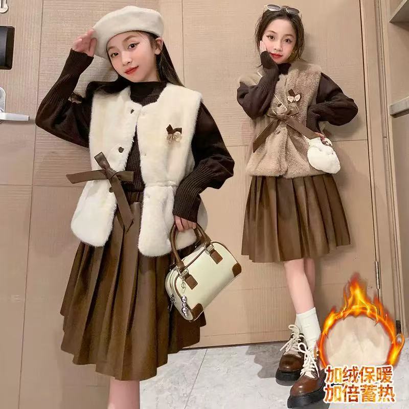 时髦小女孩甜美风加绒三件套（不带配饰)147