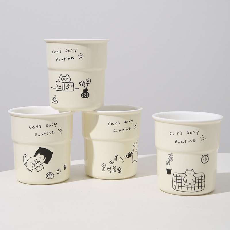 卡通可爱小猫家用高颜值陶瓷马克杯手拿杯女生早餐牛奶咖啡杯