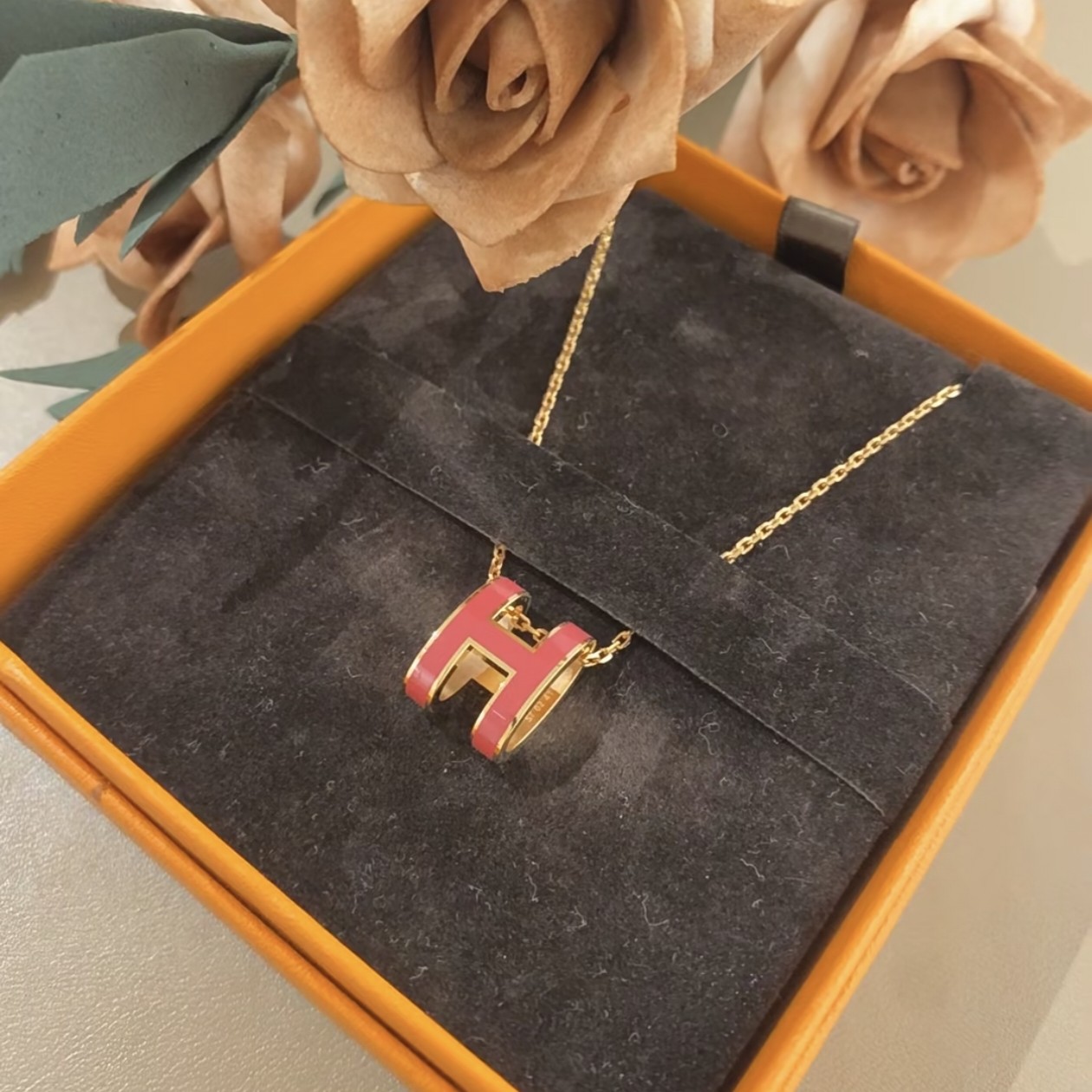 99新 Hermes/爱马仕 爱马仕粉金H项链 25120188-01
