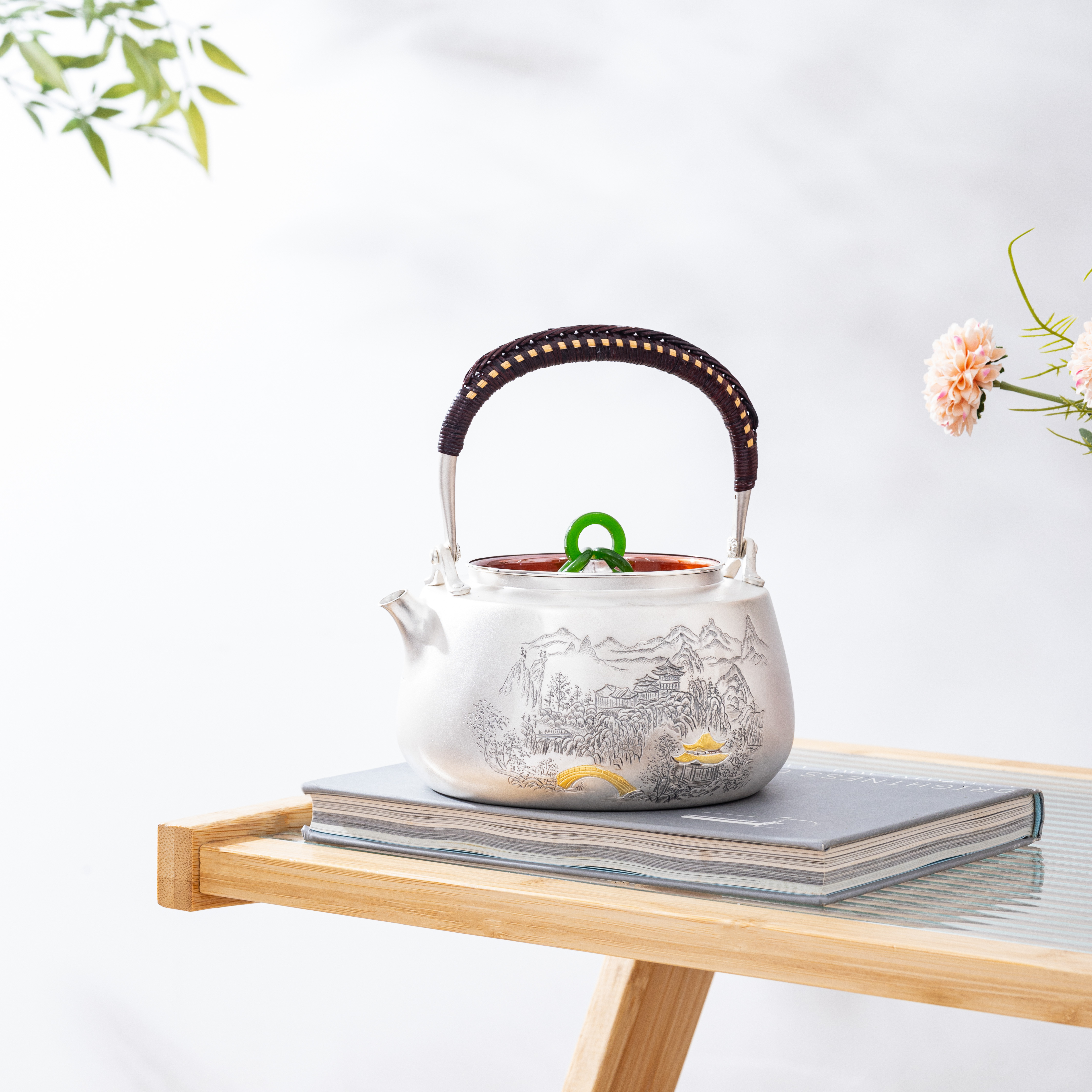 蜂鸟工坊 名匠优选 三环铜盖山水提梁大壶烧水壶 MJYXA11326