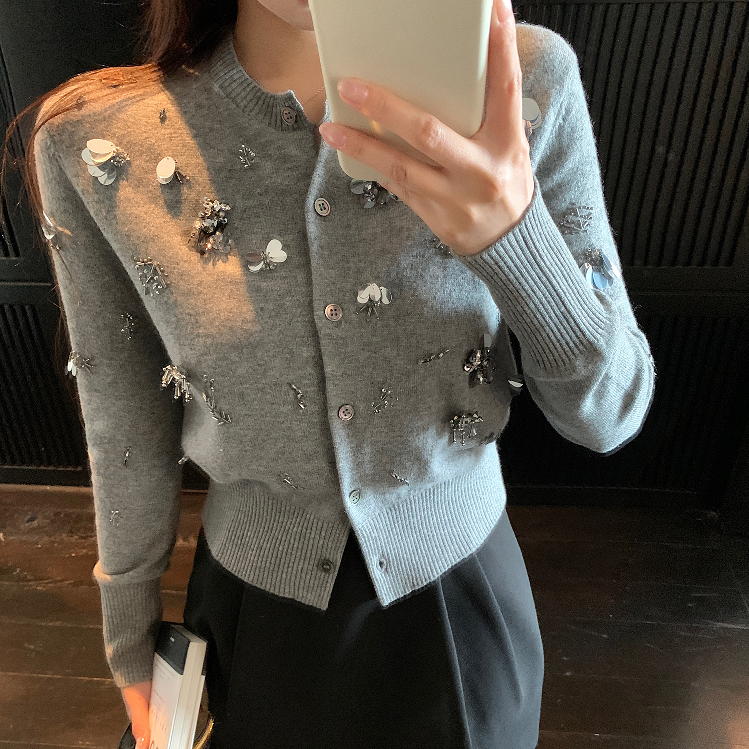 "极繁主义"100羊毛全手工缝钻~高知格雷系少女针织-时尚套装