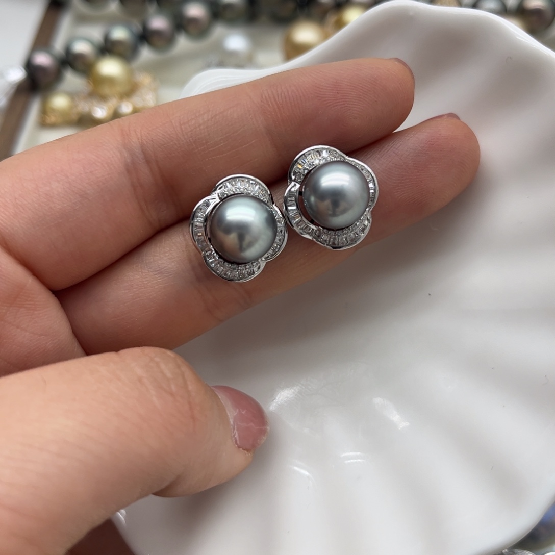 耳饰银S925镶嵌海水珍珠