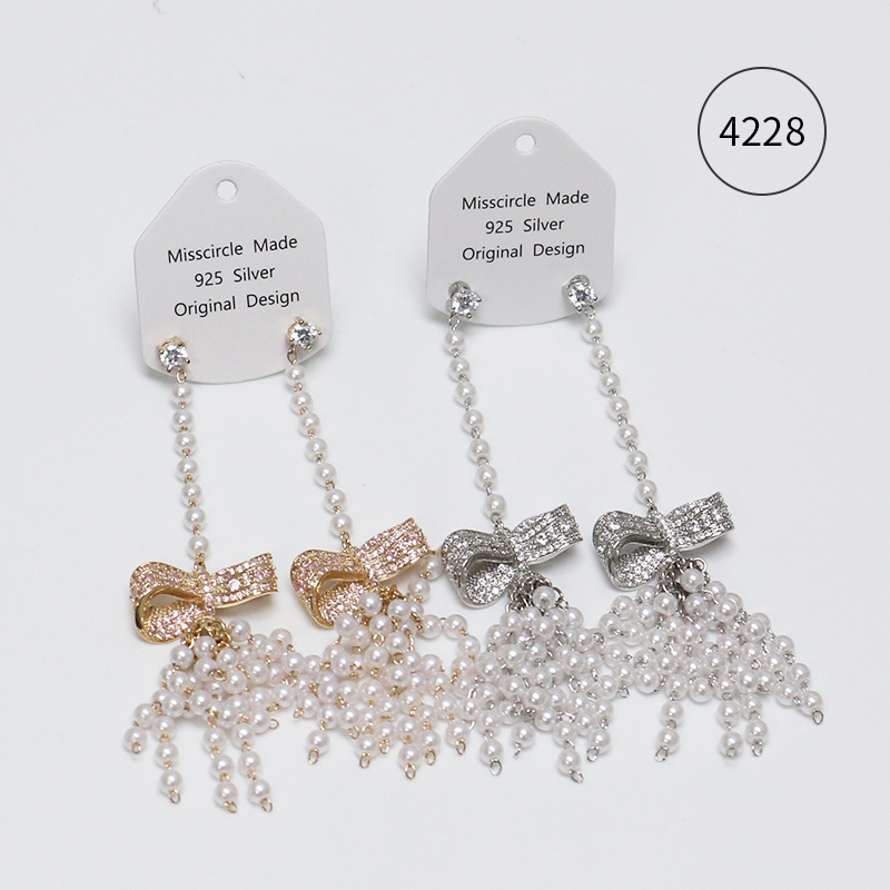 Misscircle Made 铜合金合成锆石耳饰 蝴蝶结珠珠流苏耳环4228  