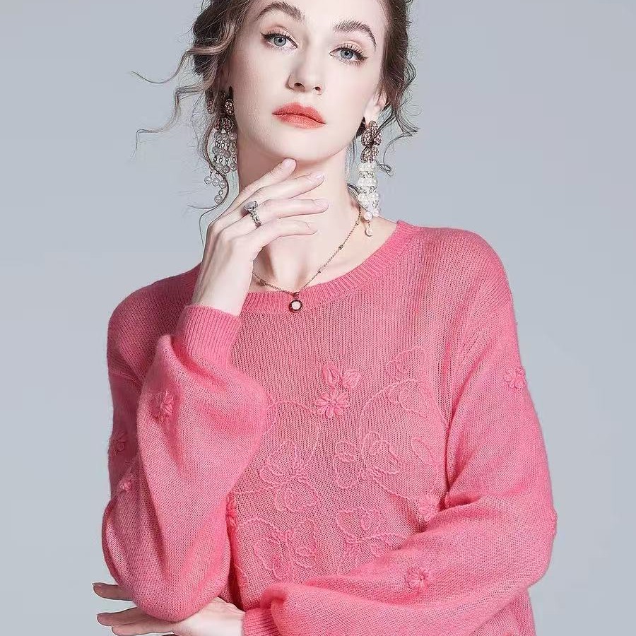 羊绒濮院羊绒纯色圆领衣长袖减龄薄款女