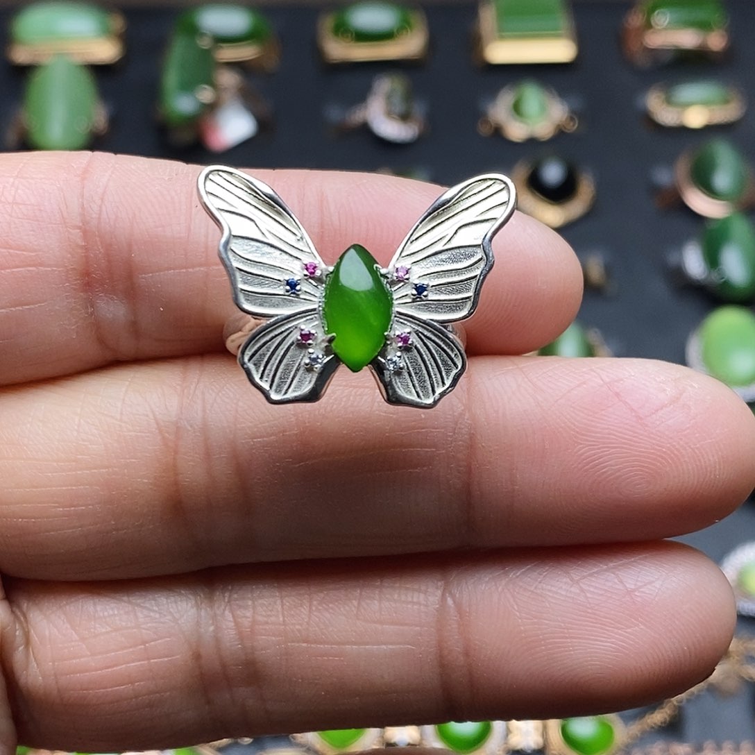 和田玉（碧玉）戒指银S925镶嵌