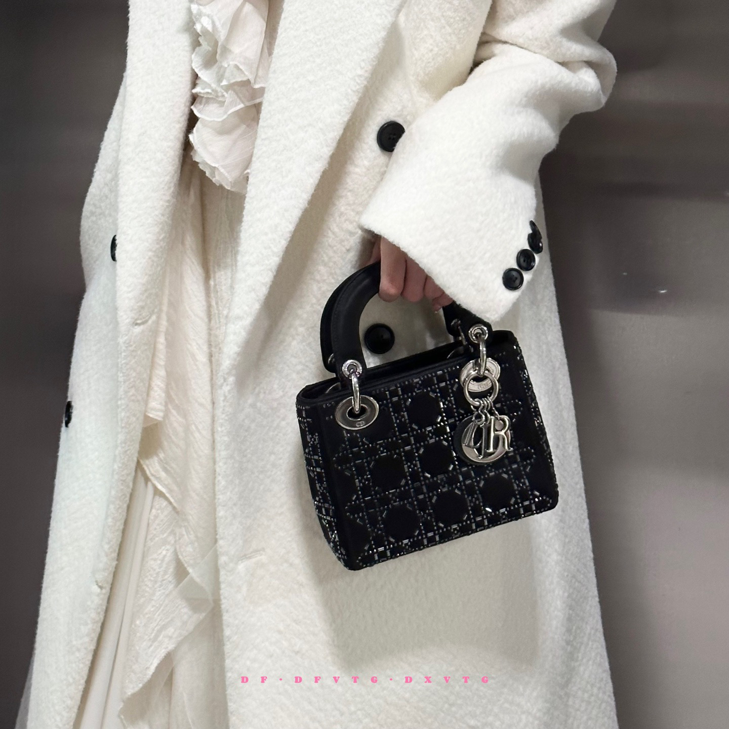 95新 DIOR/迪奥 dior 黑色满天星三格戴妃手提包