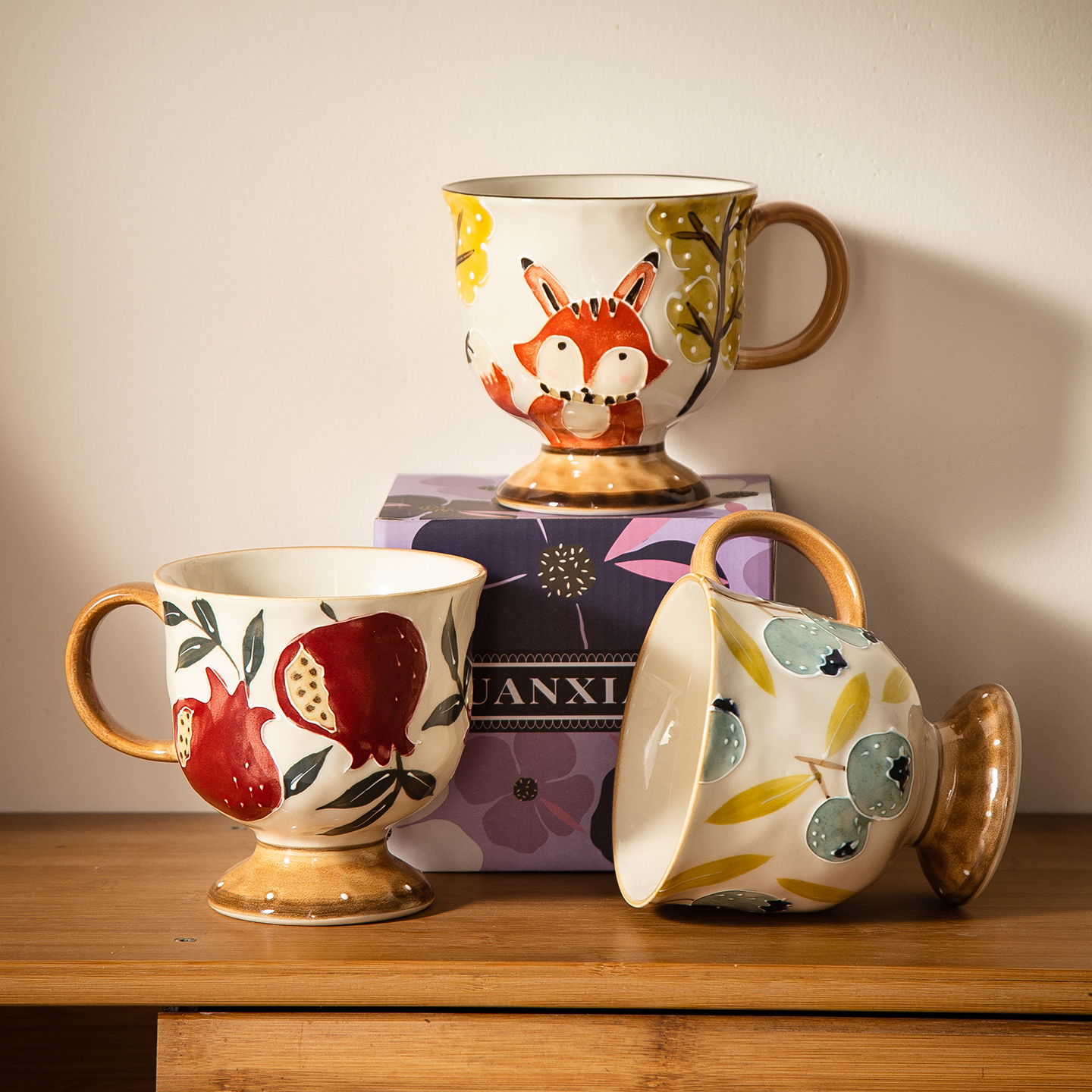 冠祥早餐杯高级感中古风手彩马克杯釉下彩创意陶瓷杯咖啡杯