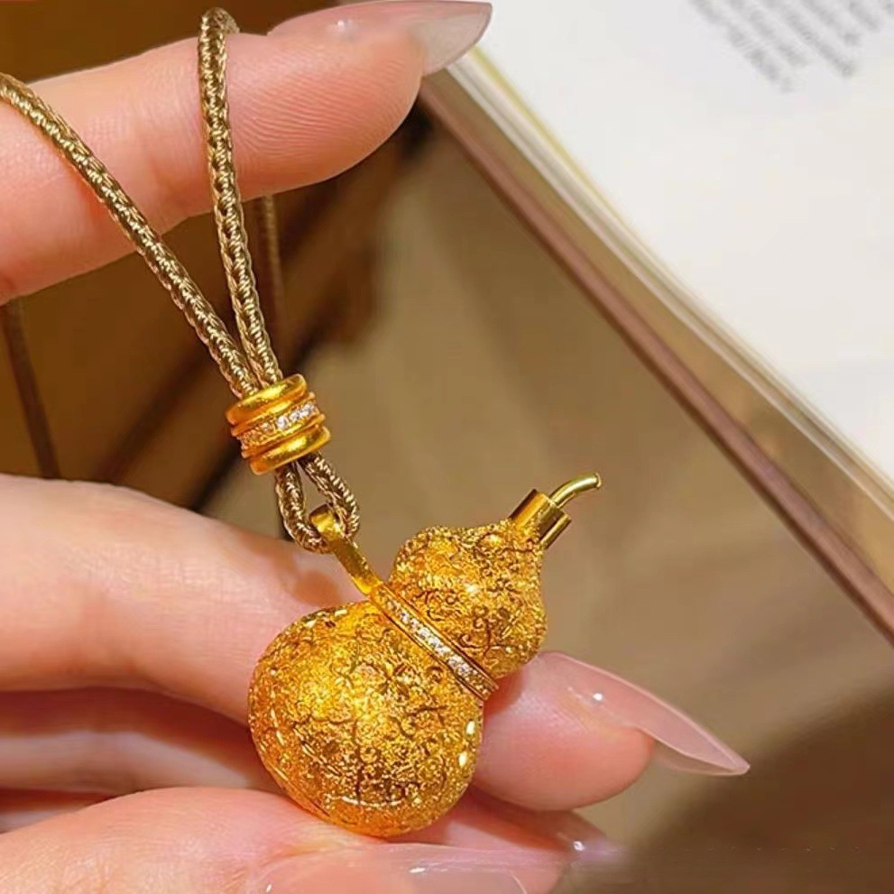 拉丝如意丝绒香囊葫芦可打开新中式复古风项链女