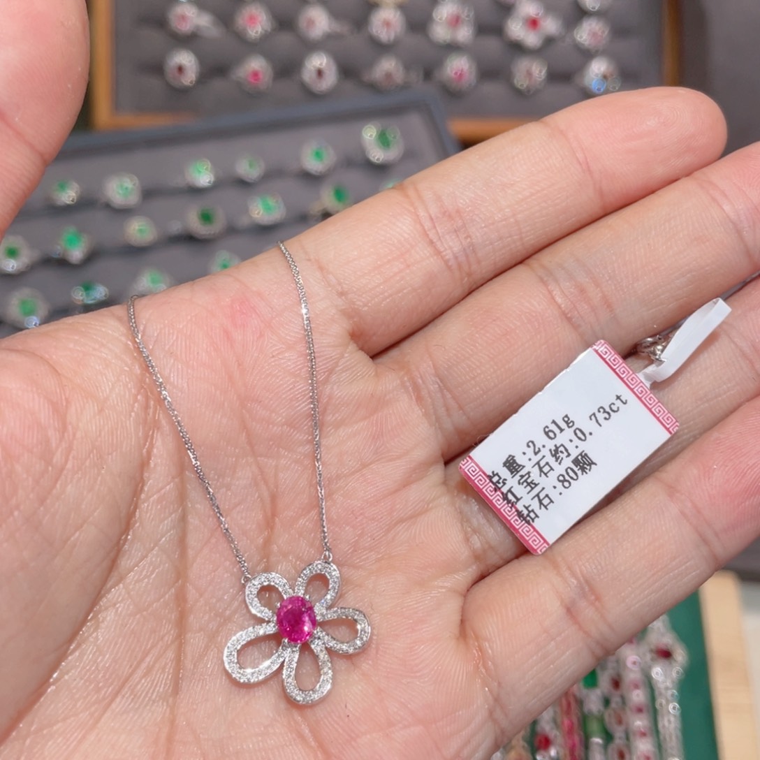 红宝石项链18K金镶嵌0.73ct 缅甸