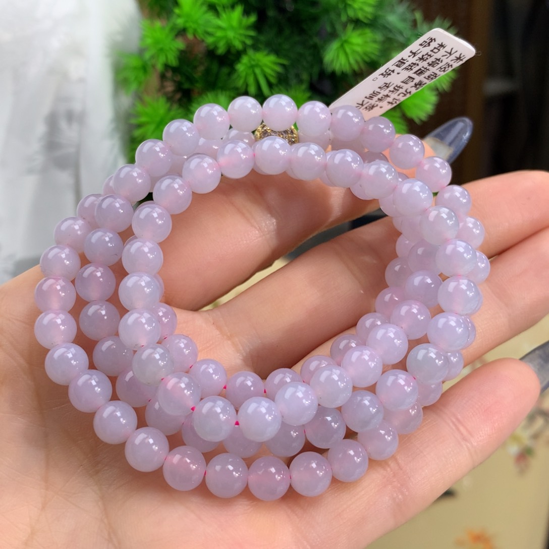 翡翠手链未镶嵌冰胶粉紫项链卡6.6m m