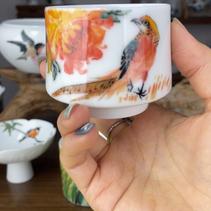 杯主人杯手绘釉下彩