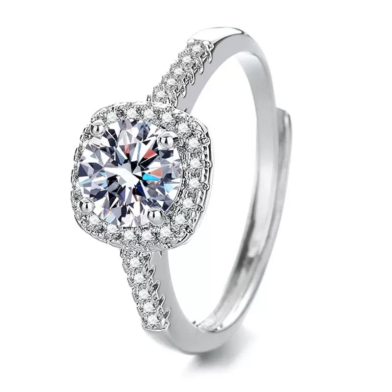 铜合金戒指 小方糖戒指日韩女活口豪华气质莫桑戒结婚首饰饰品