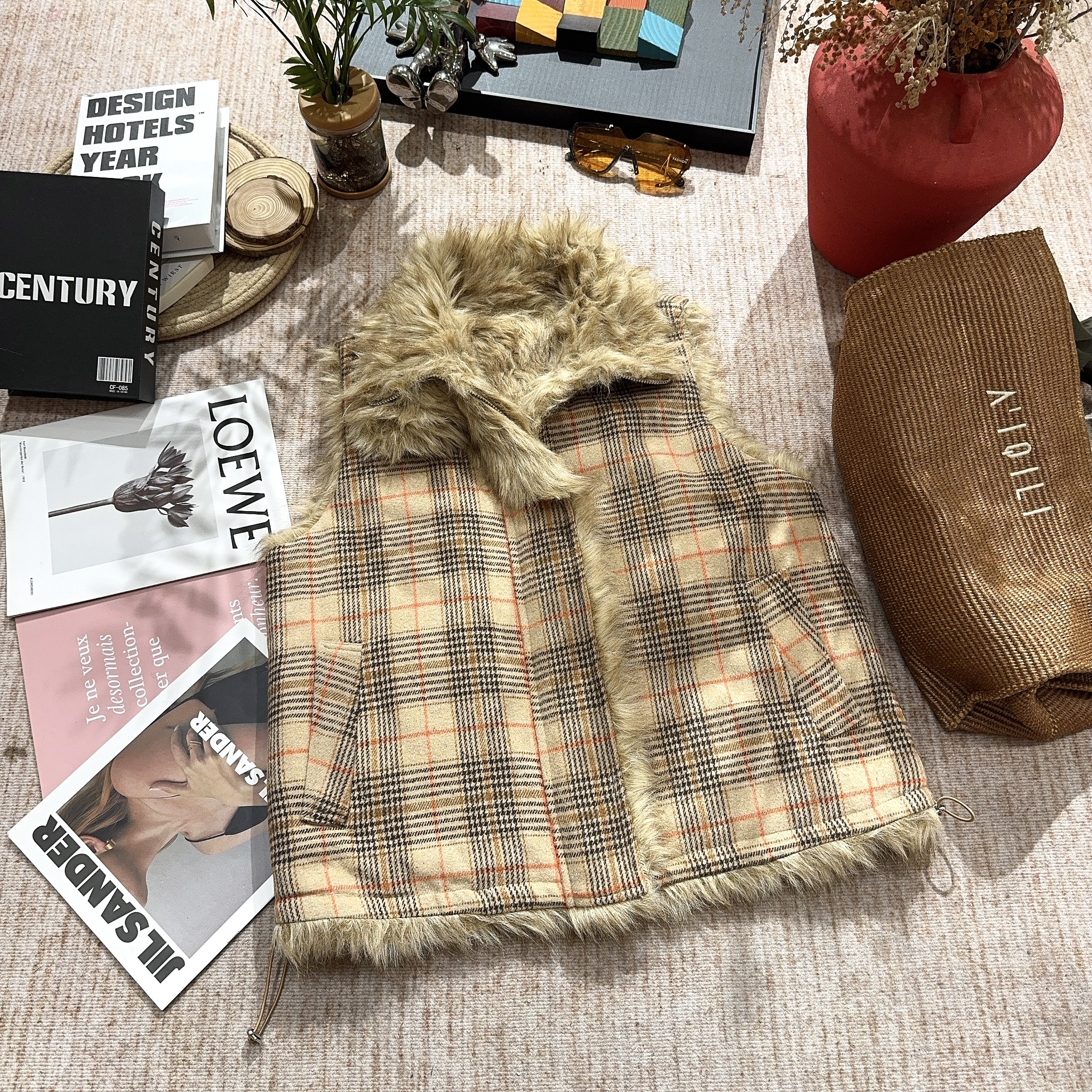 2025冬季新款休闲百搭格子加绒加厚马甲厚外套5473