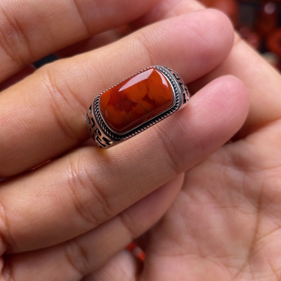 南红玛瑙珠宝奇石银S925镶嵌戒指