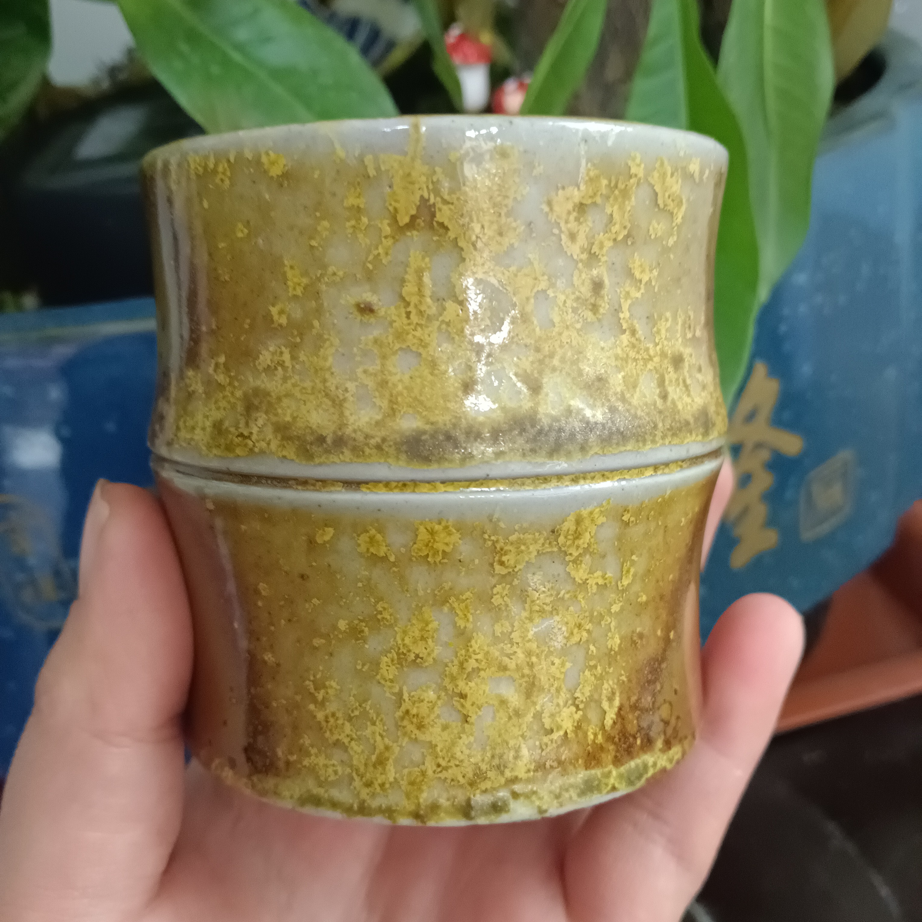 儒陶五色土纯手工柴烧竹节杯160ML