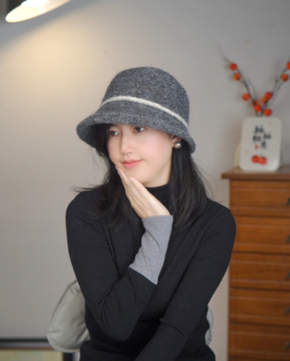 羊毛气质显脸小针织渔夫帽女秋冬百搭复古小众盆帽女开叉高级日系