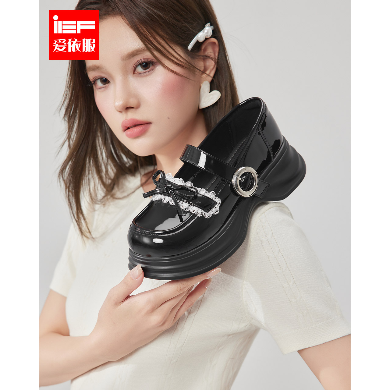 IEF/爱依服2025秋季新款法式甜美学院风制服JK百搭厚底玛丽珍鞋