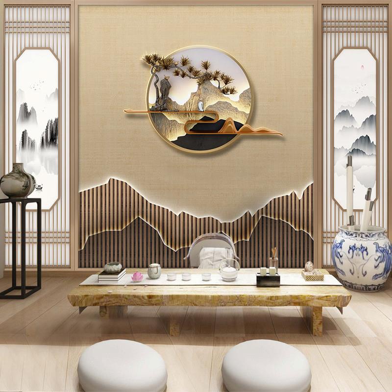 所扣板碳晶板集成板沙发茶室养生新竹木格栅背景墙中式会纤维山水