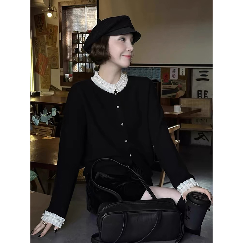 【燕麦色】开衫外套3470超柔软新款高品质珍珠花边领上衣