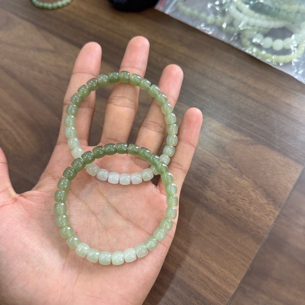 和田玉青海料直切工艺渐变手串珠子大小6x7多样性拍一发一