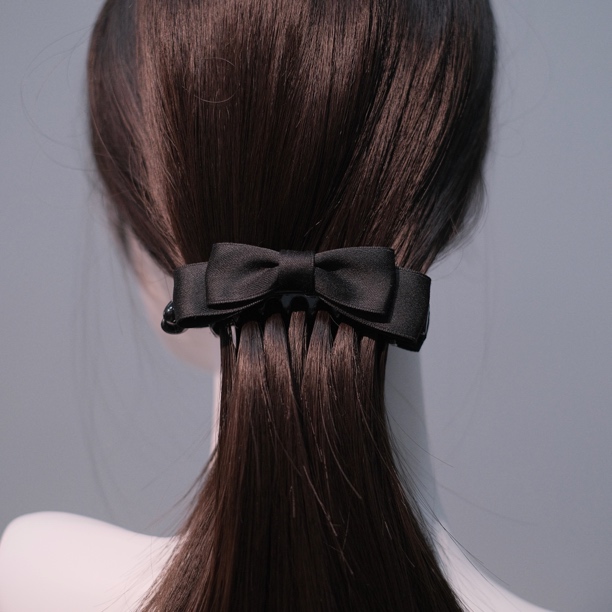 「极简」柔雾黑BLACKPINK双层蝴蝶结香蕉夹简约发夹马尾夹优雅