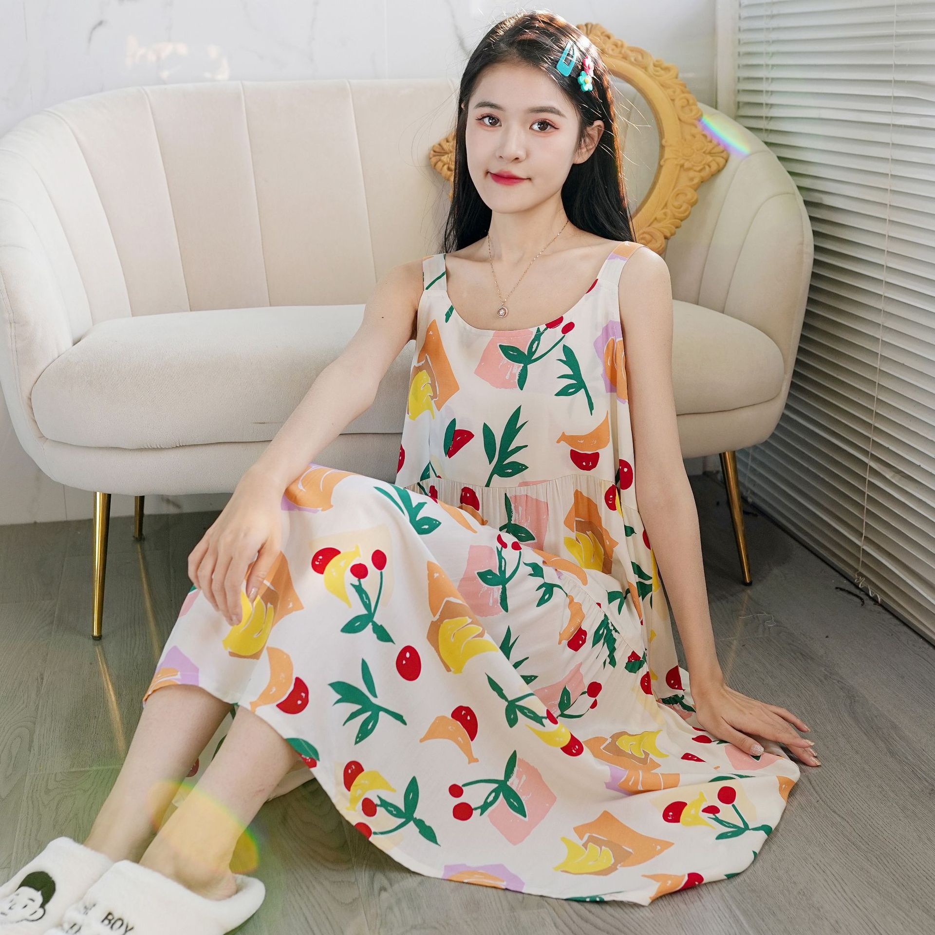 甜美日系女仆法式浪漫性感睡衣吊带交叉挂脖睡裙居家服又纯又欲女
