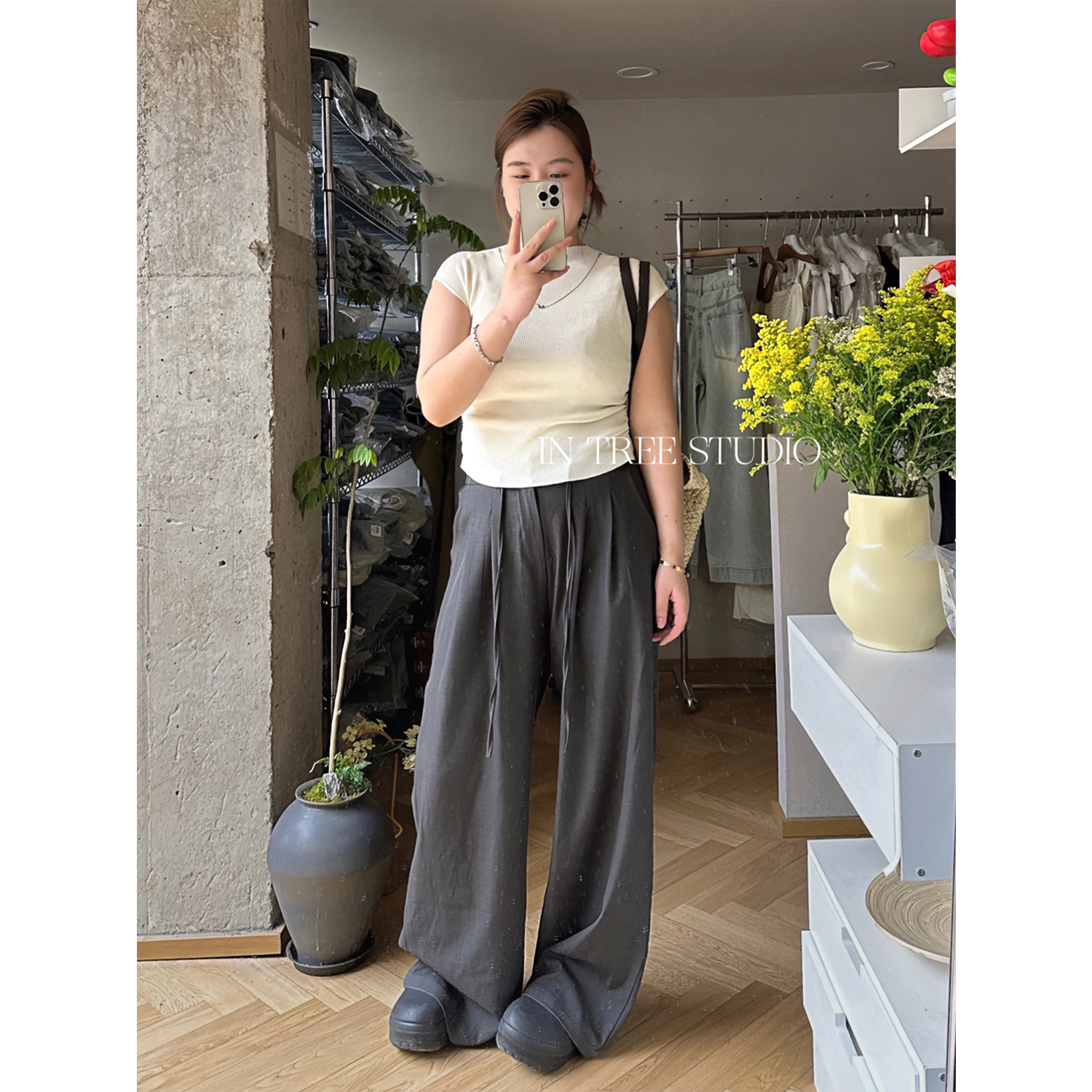 张桶桶QC【通勤裤】两色抽绳百搭西装裤春夏ins慵懒长裤 ST2609