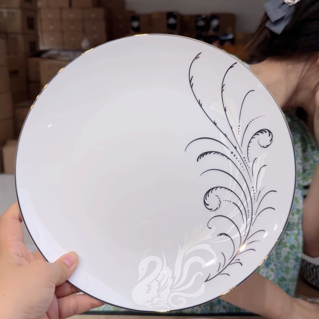骨瓷高骨10.5英寸平盘27cm2个外贸骨瓷