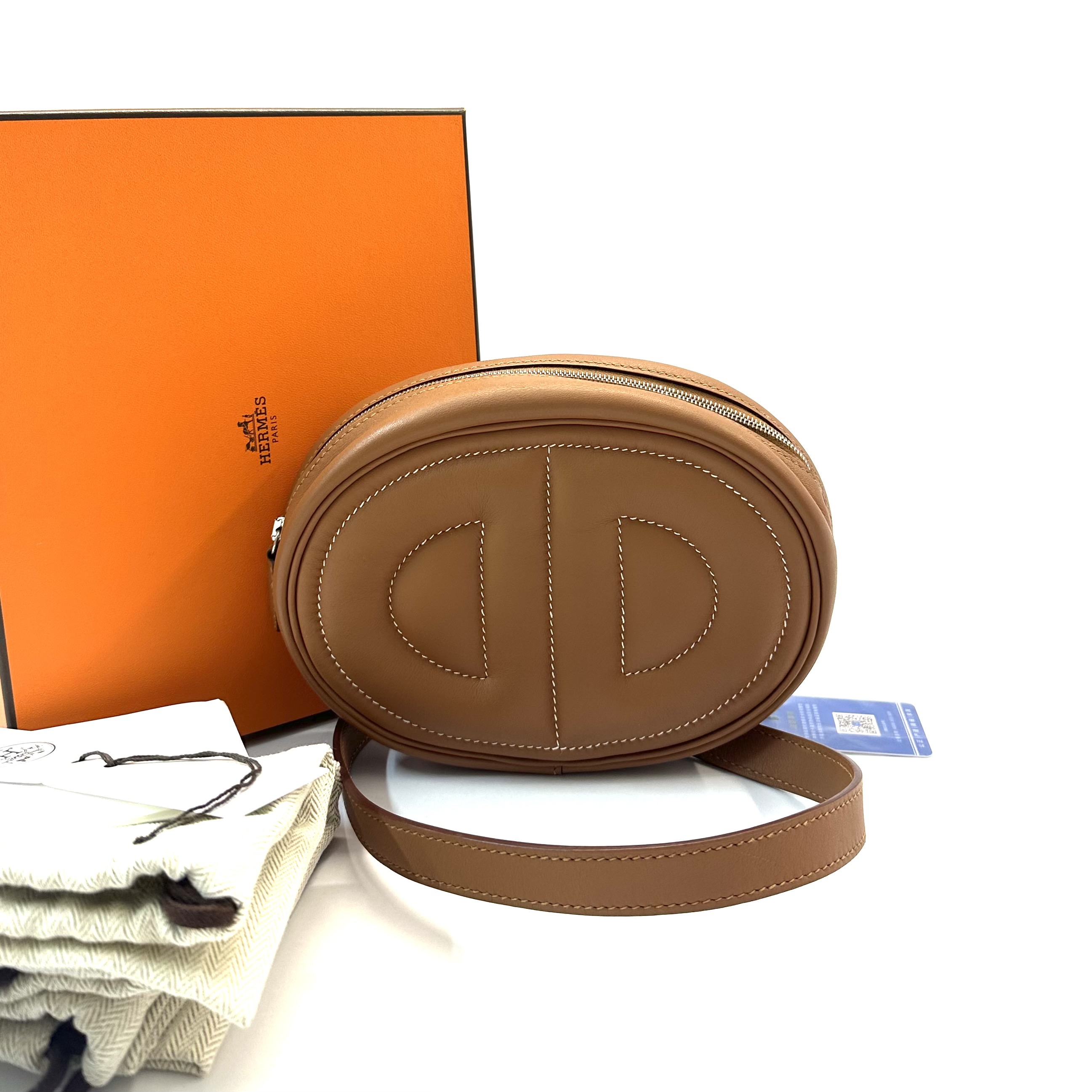 95新 Hermes/爱马仕 98新 in the Loop 猪鼻子金棕色银扣腰包