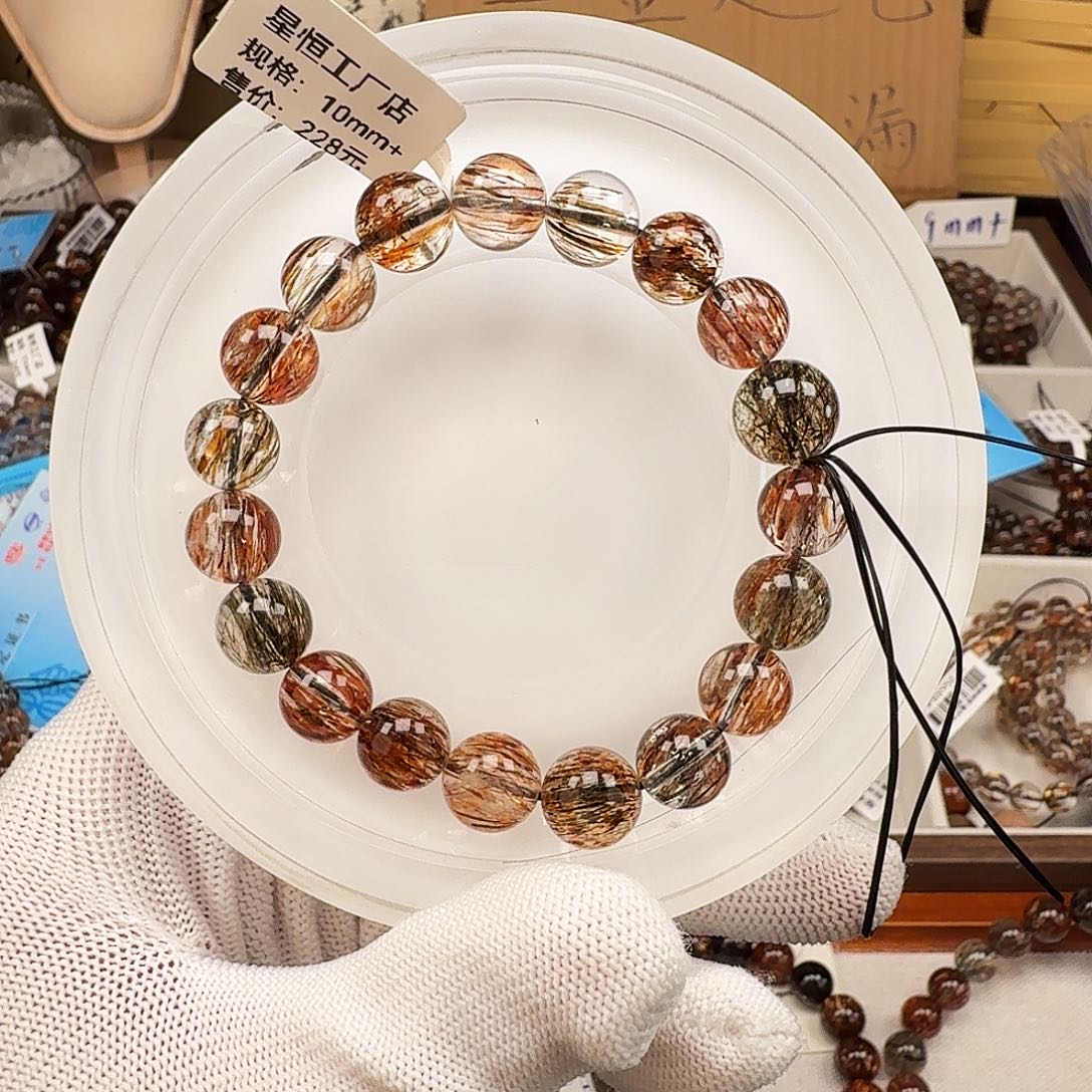 水晶未镶嵌手链天然水晶黑金超七直播间链接