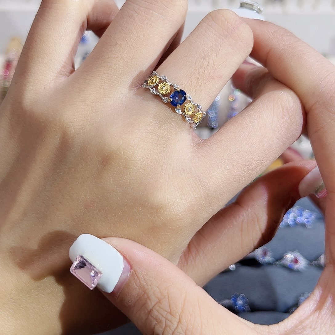 蓝宝石戒指银S925镶嵌南*-