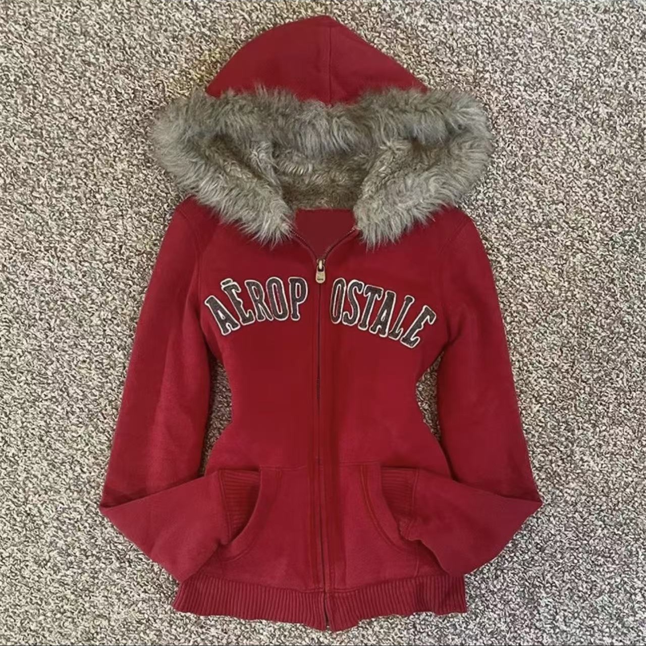 【反骨ZAI】红毛领修身卫衣外套（帽子内里没有毛毛)#08402