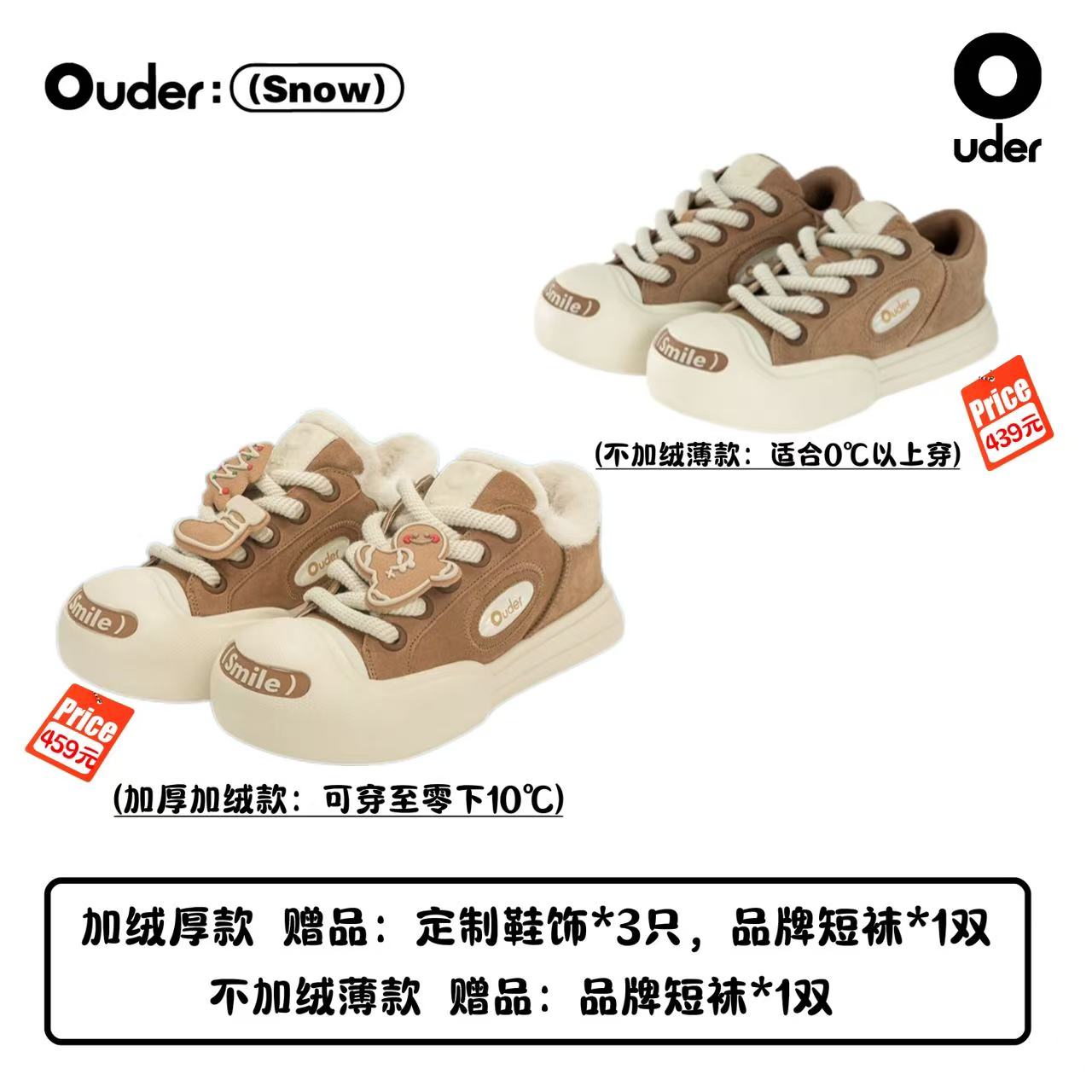 OUDER【爆款限量返场】加绒防滑保暖姜饼人潮流百搭开口笑帆布鞋