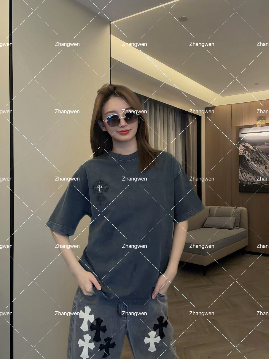 【炭灰织章】重工洗水贴布刺绣短袖T恤（男女同款）6609