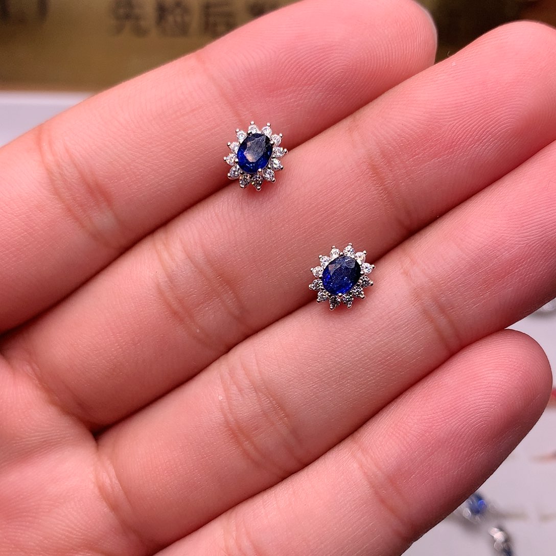 红宝石耳饰银S925镶嵌