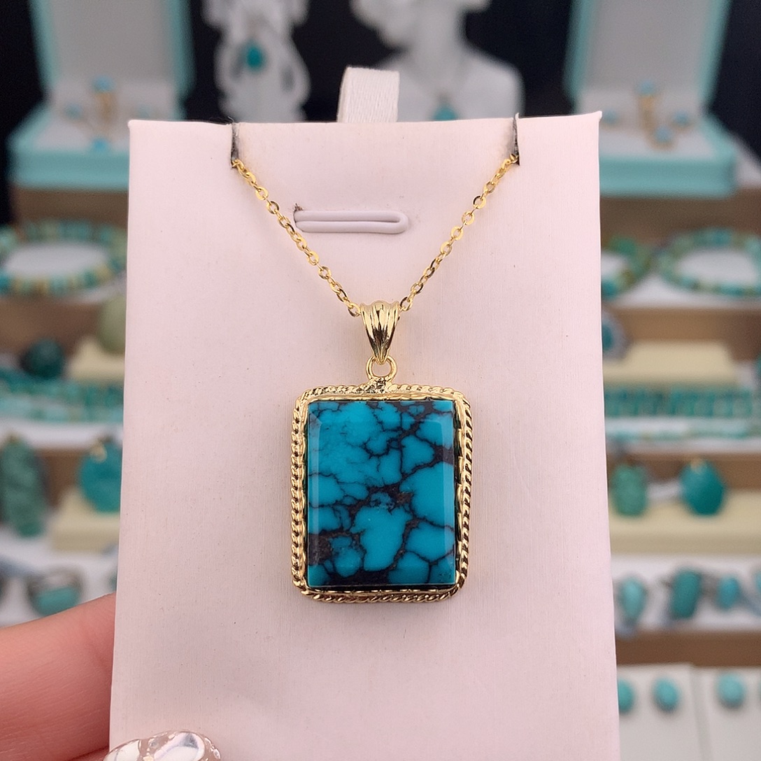 绿松石银S925镶嵌吊坠(不含链)