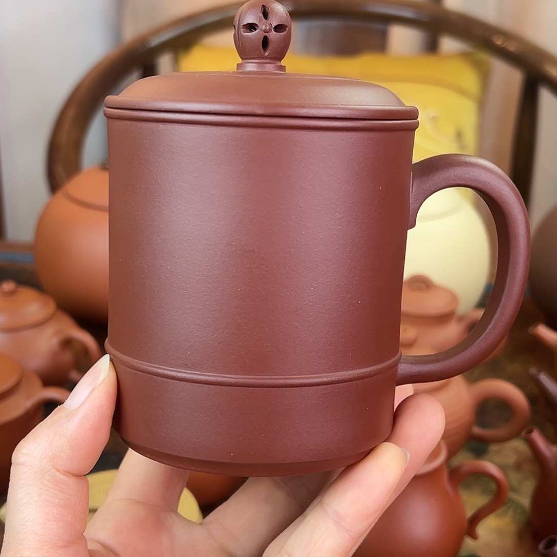 紫砂茶壶精品 办公盖杯 紫泥 380cc
