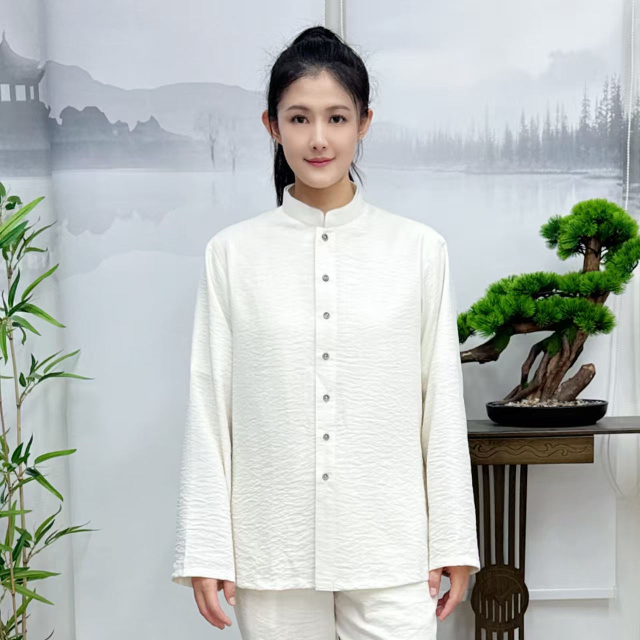 陈家沟春秋夏季新款皱麻长袖上衣休闲太极服晨练服八段锦表演服