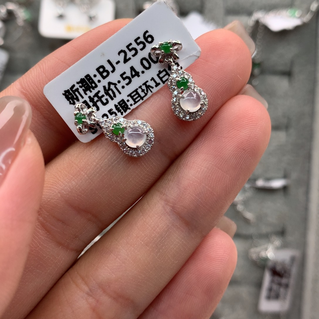 翡翠银S925镶嵌吊坠(不含链)耳钉