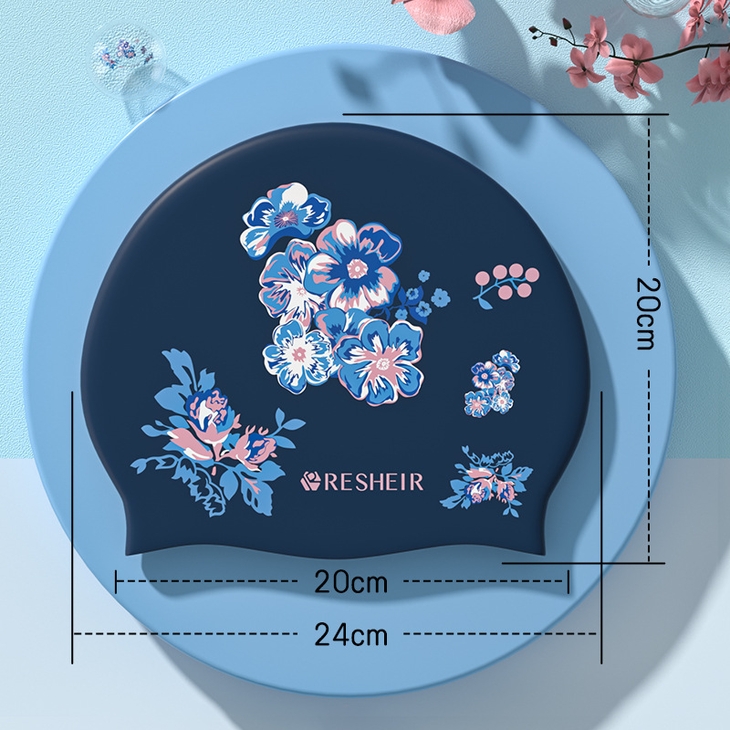 2025新款女士游泳帽硅胶泳帽花色泳帽贴合式女士游泳帽子插花设计