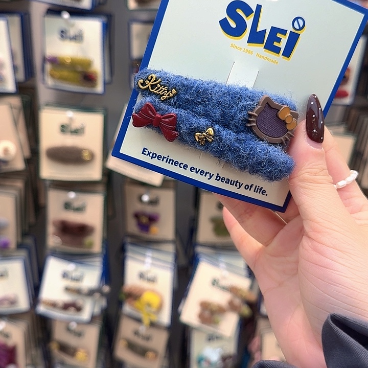 蓝色kt红蝴蝶结发夹