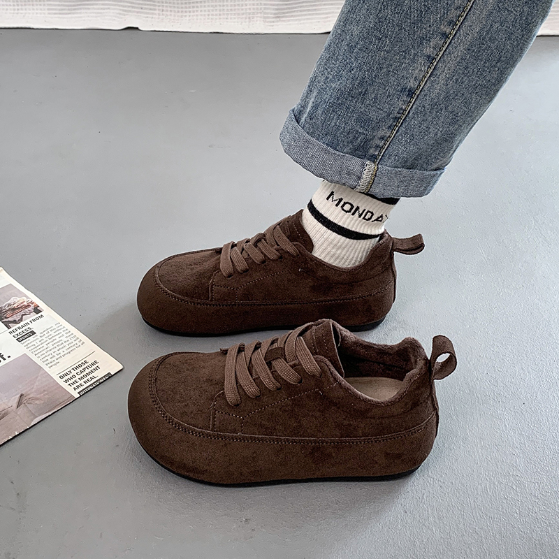 啄木鸟加绒保暖勃肯鞋女2025秋冬季新款复古厚底休闲运动德训鞋